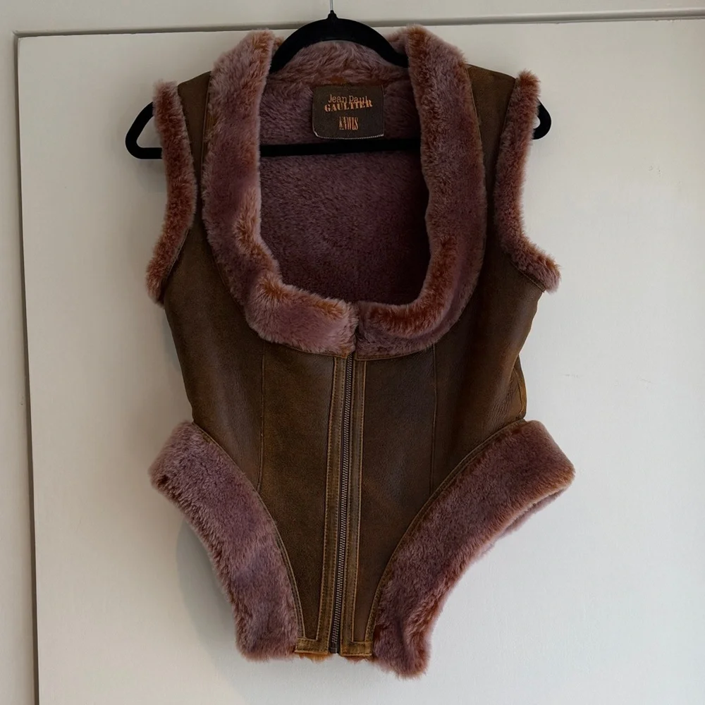 Jean Paul Gaultier Brown Suede Vest with Mauve Trim - Picture 2 of 8